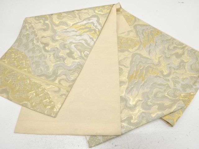  アンティーク　遠山に霞模様織り出し袋帯（材料）